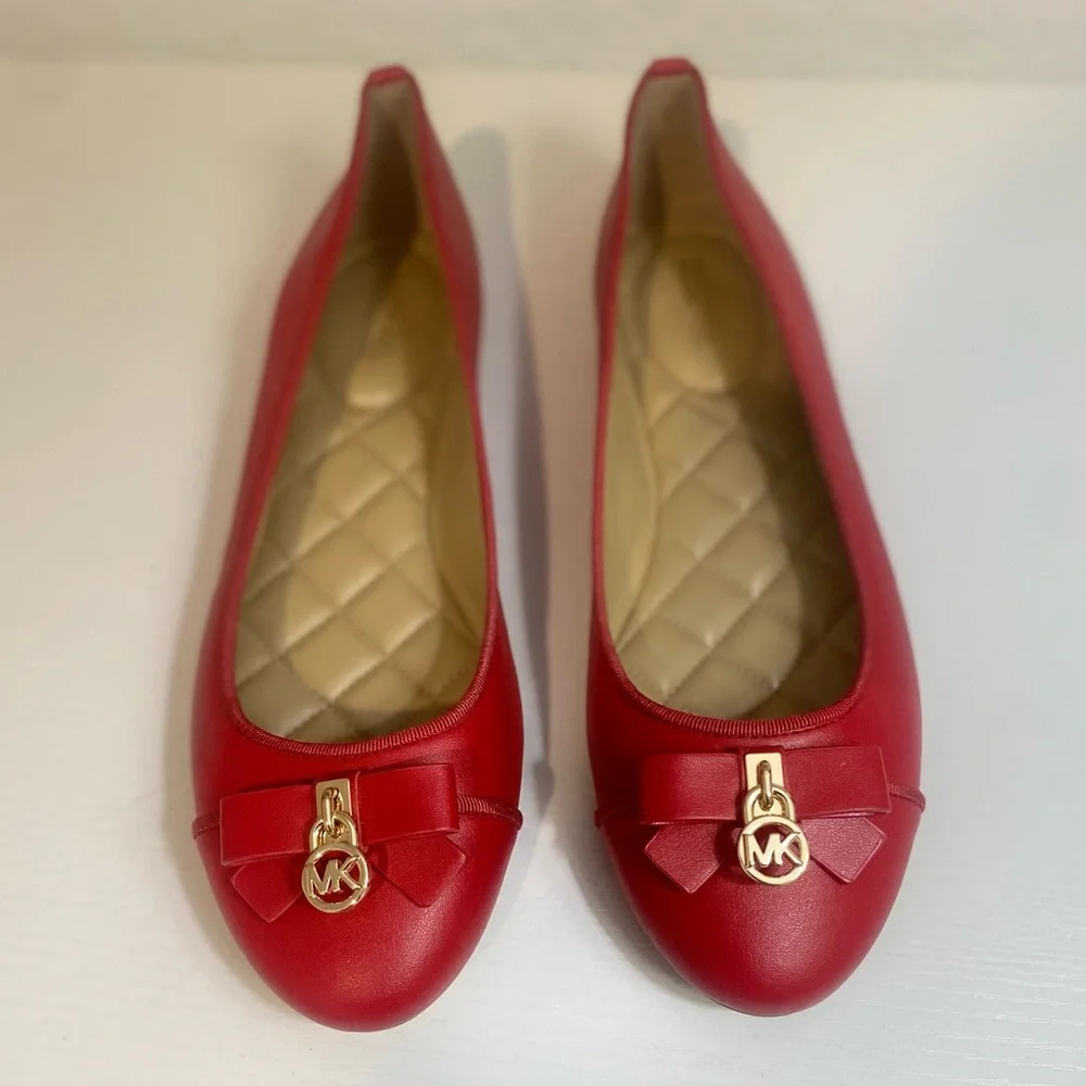Michael Kors Cherry Red Flats with Gold Accent - Picture 2 of 10